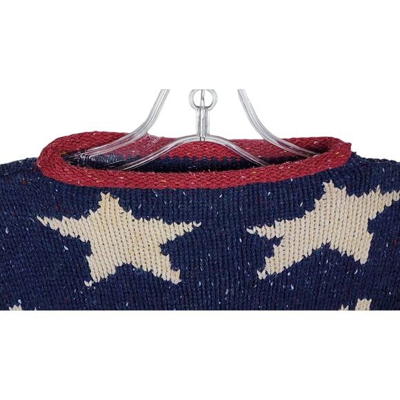 Vintage Americana Stars Snowflake Flag Sweater | Handknit Look | 1X - Picture 7 of 11